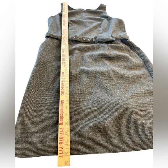 Banana Republic Sheath Dress Jumper Belted Pockets Wool Tweed Size 8 Black Gray - Picture 8 of 14